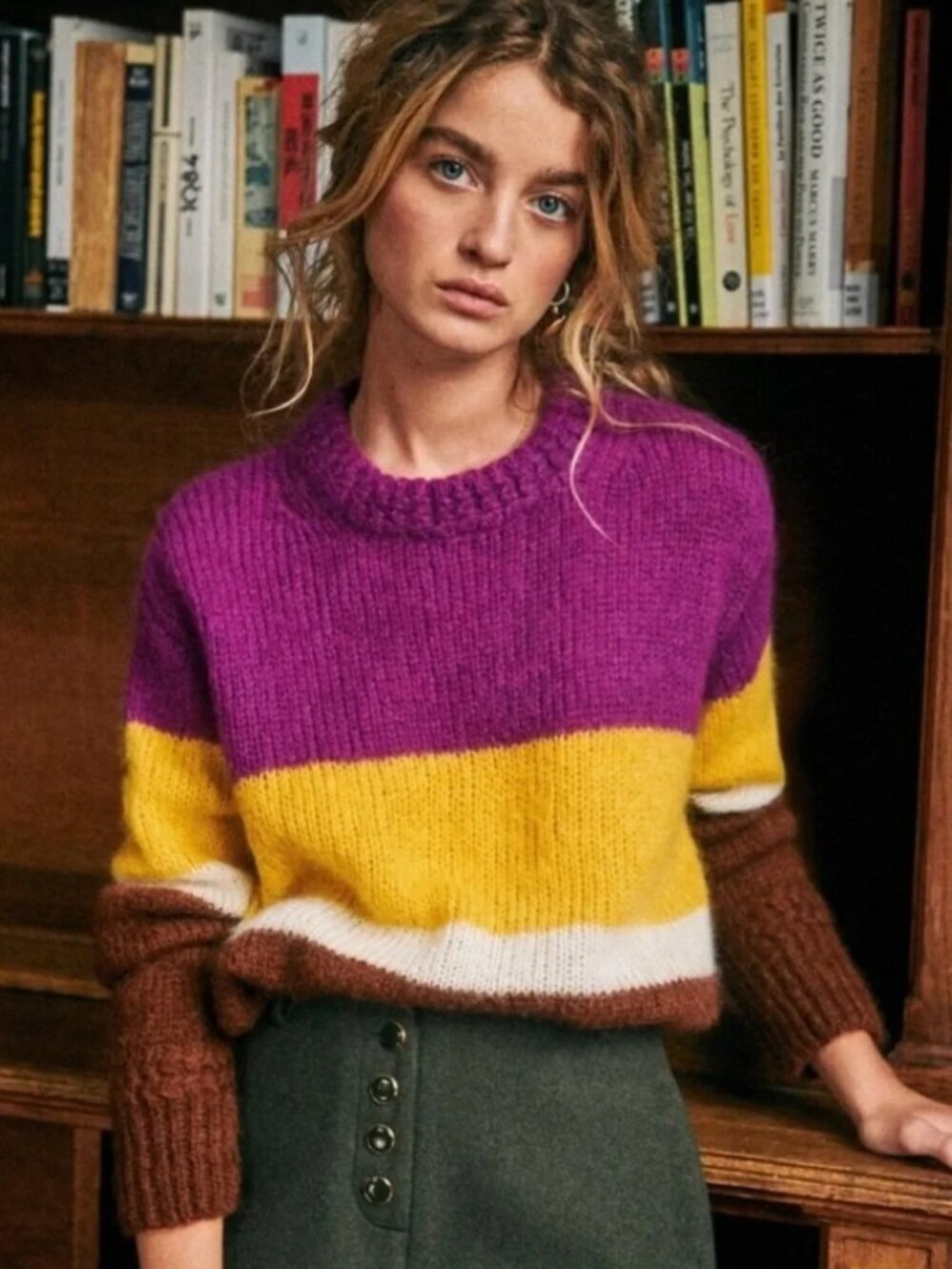 Sézane Chuck Sweater Jumper Mohair Alpaca Wool Purple Colorblock Small